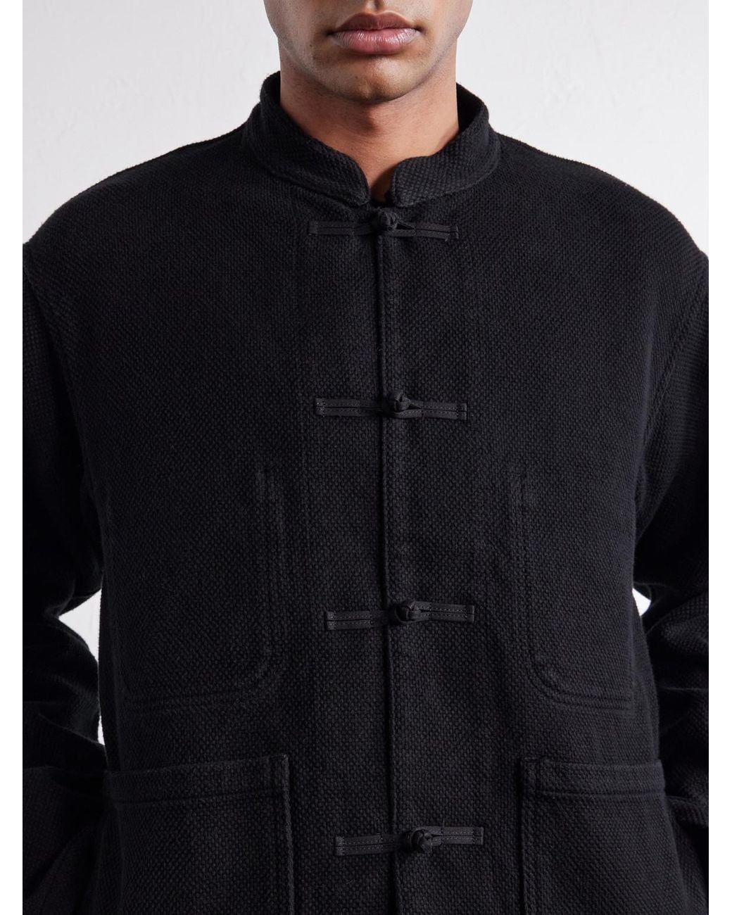 Blue Blue Japan Black Mandarin-Collar Cotton-Sashiko Jacket for men