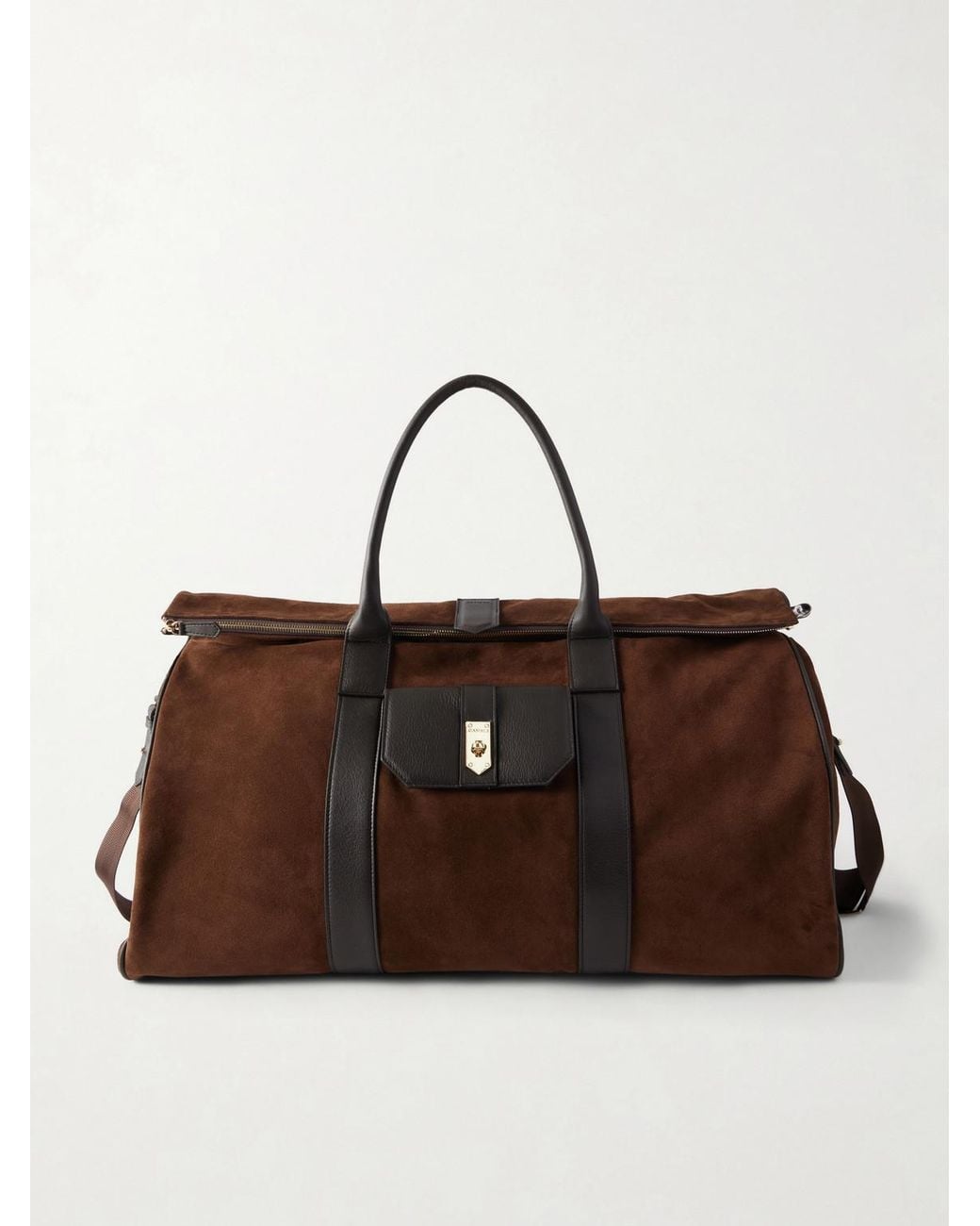 Canali Brown Leather-Trimmed Suede Tote for men