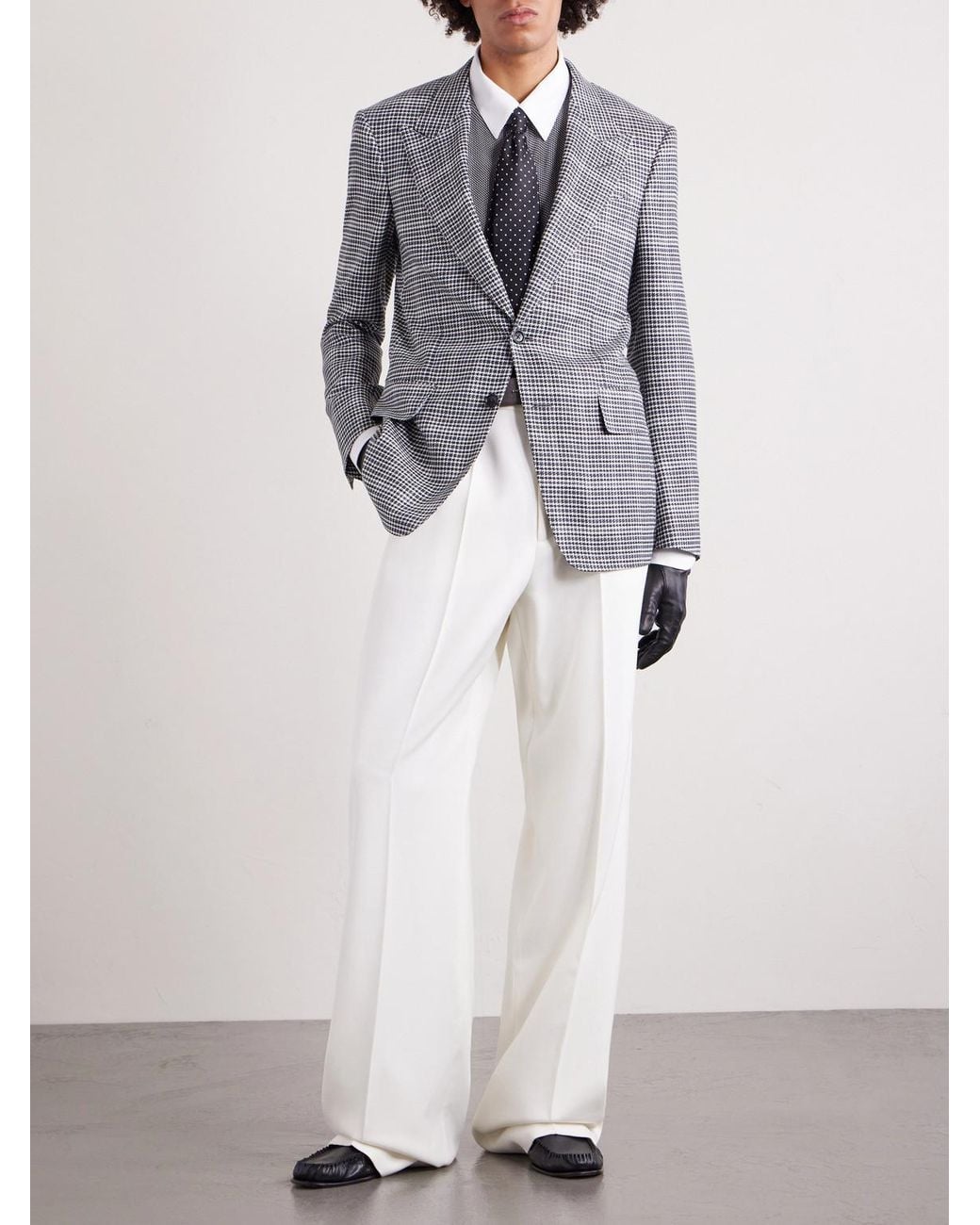 Tom Ford Gray Houndstooth Wool-Blend Blazer for men