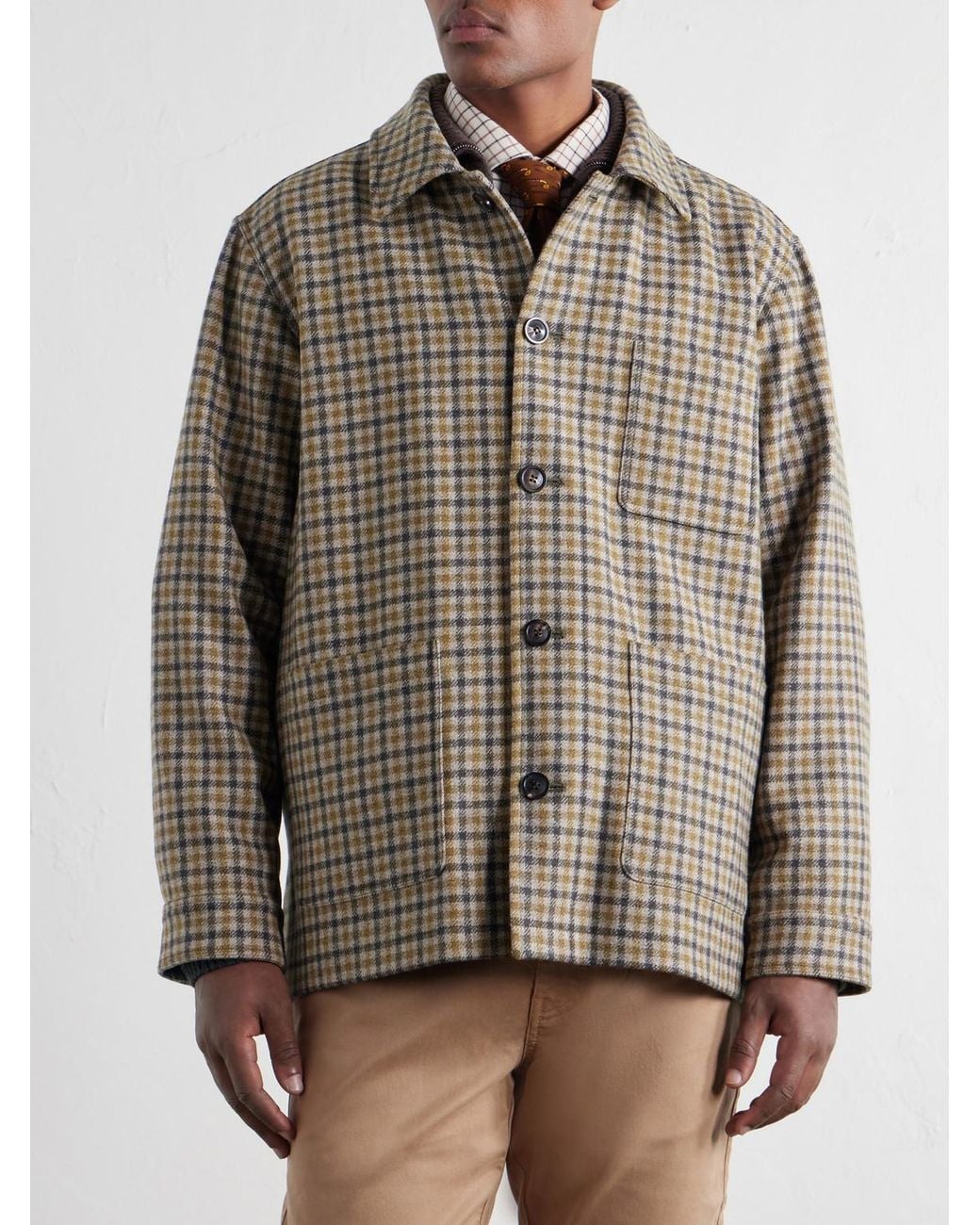 James Purdey & Sons Brown Checked Wool-Twill Overshirt for men
