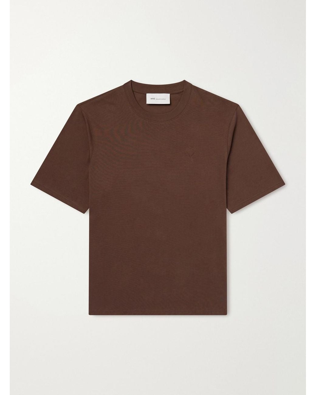 AMI Brown Logo-Embroidered Cotton-Jersey T-Shirt for men