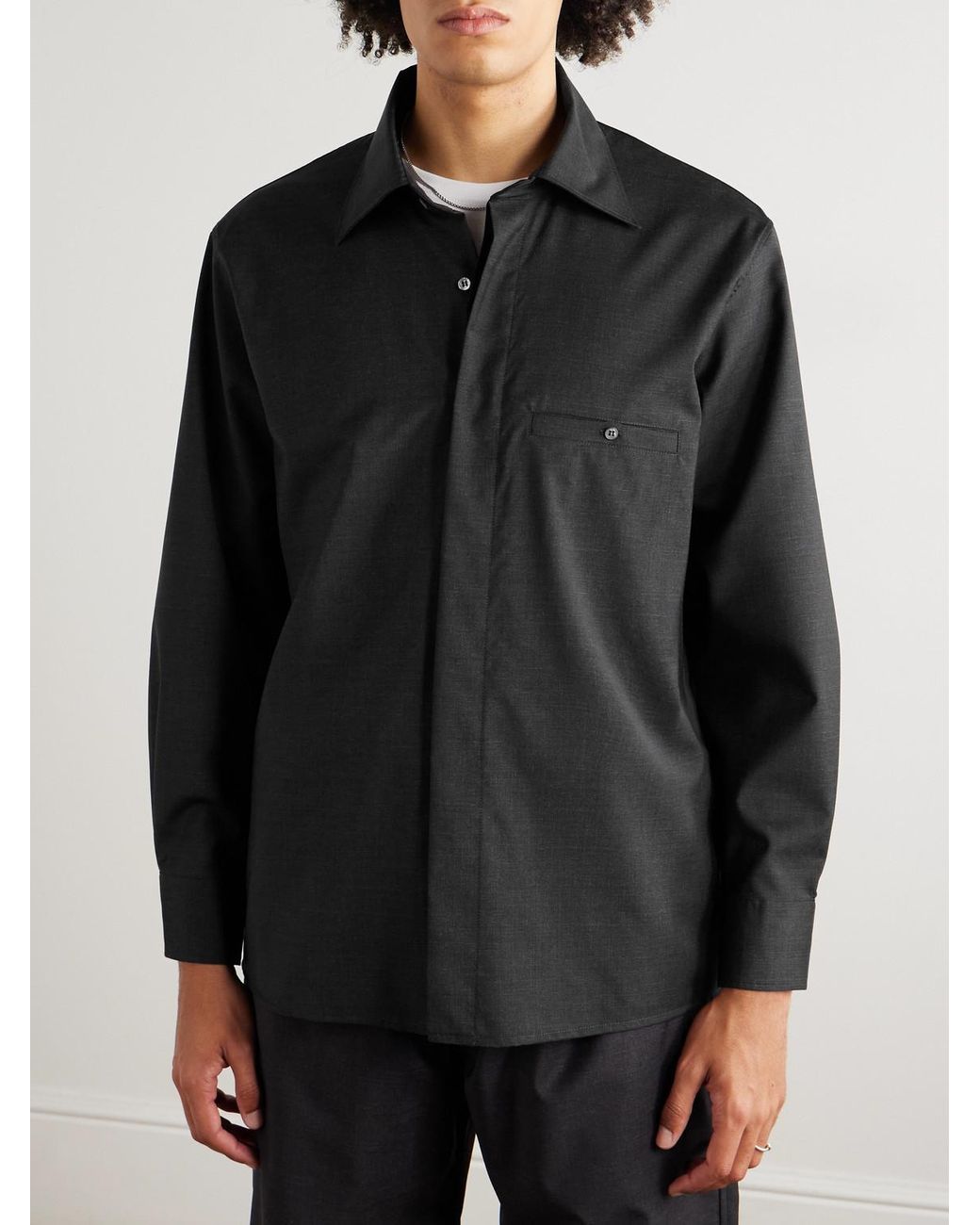 Saman Amel Black Wool Overshirt for men