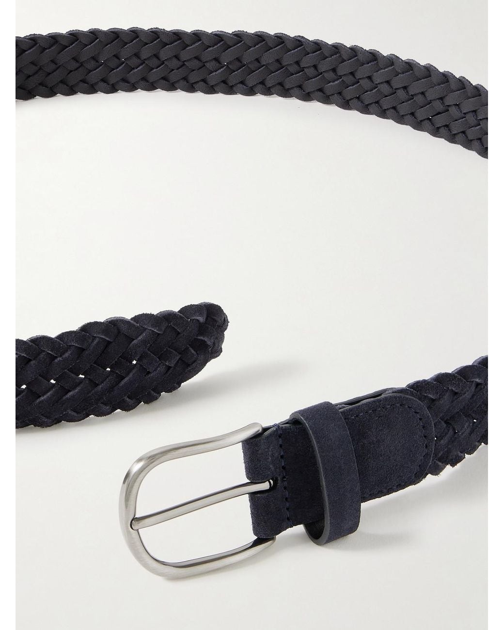 Andersons Blue 3.5cm Woven Suede Belt for men