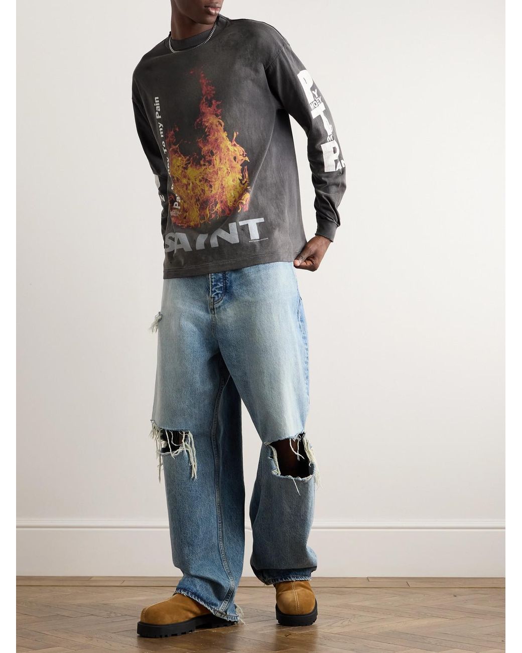 SAINT Mxxxxxx Pay Money To My Pain Printed Distressed Cotton