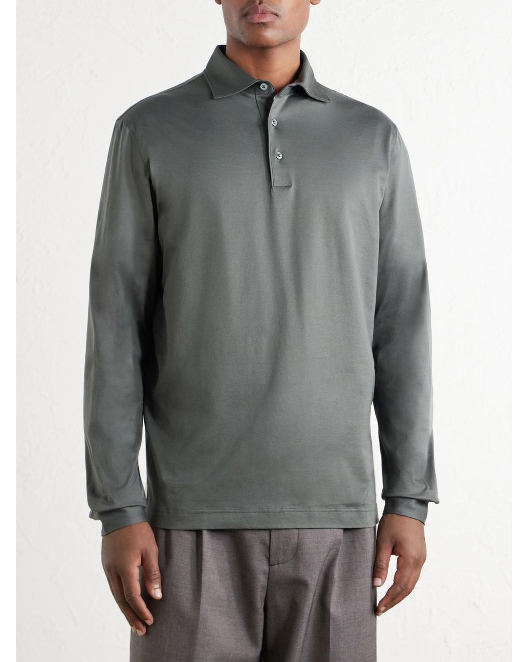 Thom Sweeney Gray Cotton-Jersey Polo Shirt for men