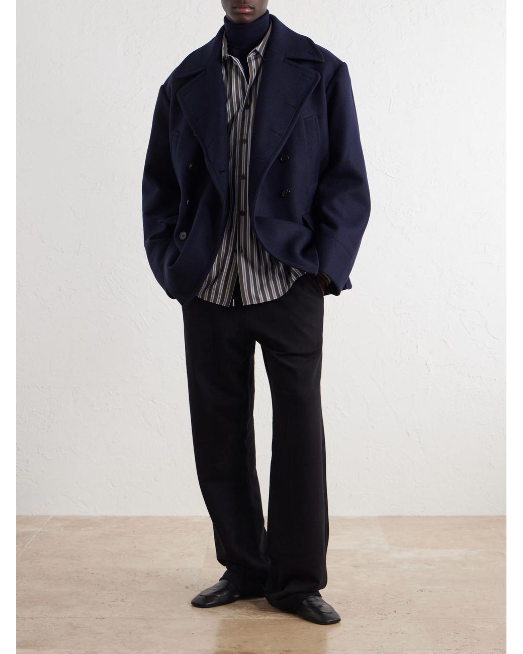 Dries Van Noten Blue Double-Breasted Wool-Blend Coat for men