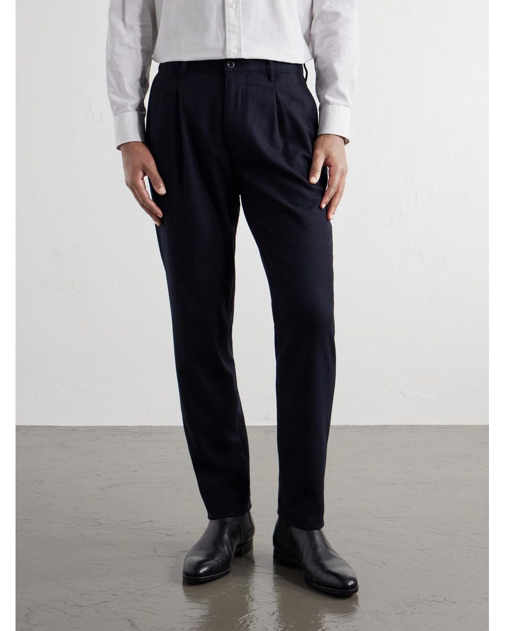 Slowear Blue Incotex Pleated Tapered Wool-Blend Flannel Trousers for men