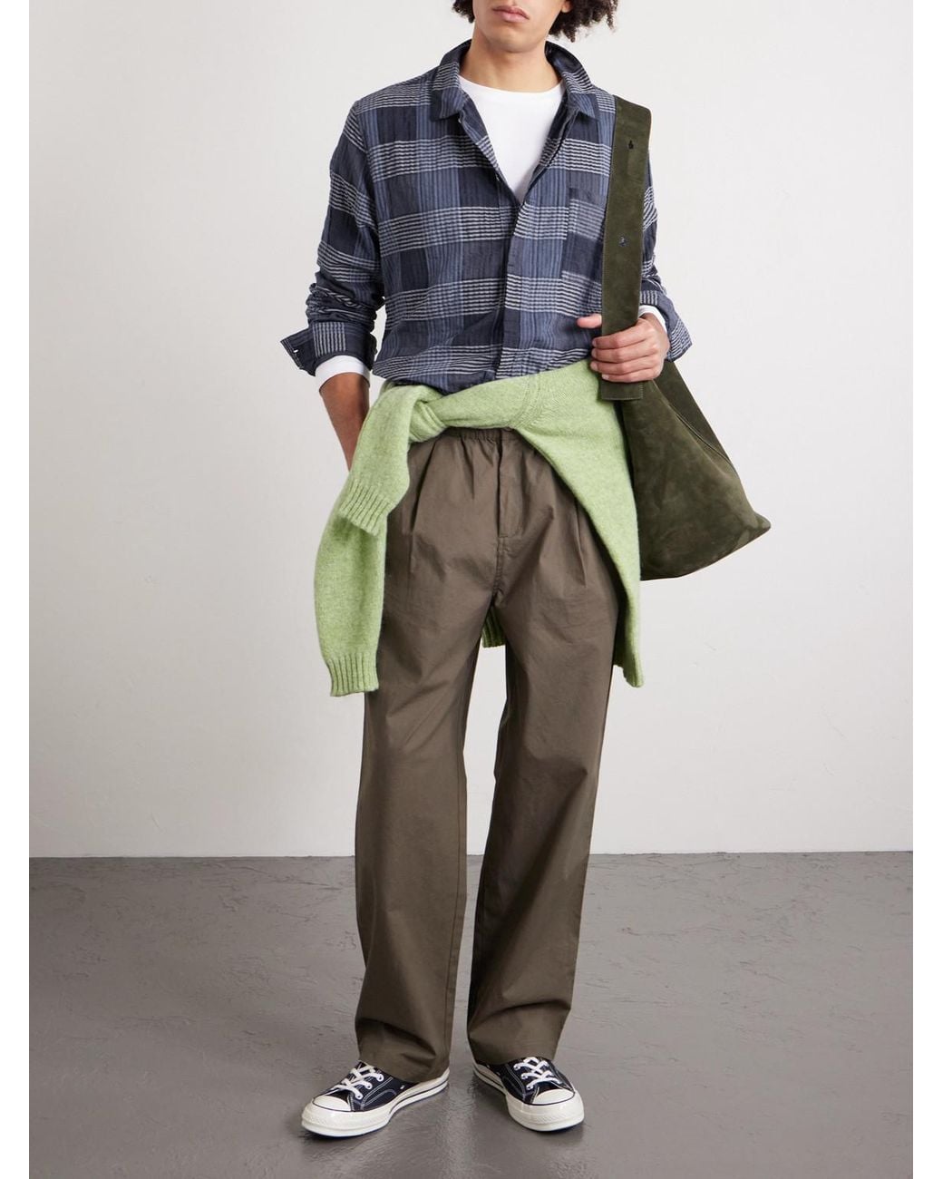 Folk Blue Patch Checked Cotton-Blend Shirt for men