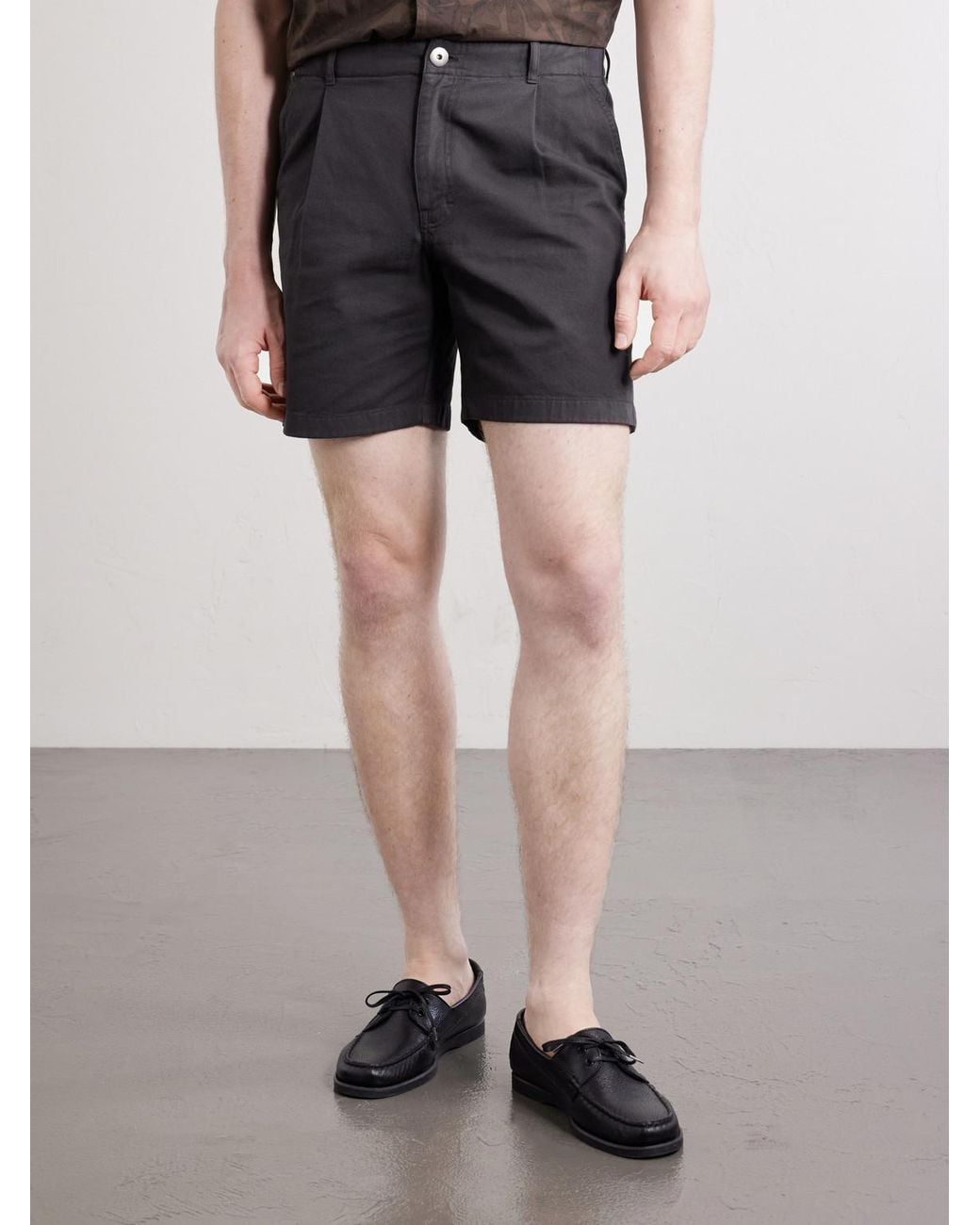 Mr P. Gray Wide-Leg Pleated Cotton-Canvas Shorts for men