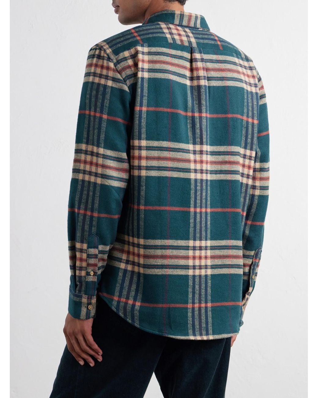 Portuguese Flannel Blue Cervo Checked Cotton-Flannel Shirt for men