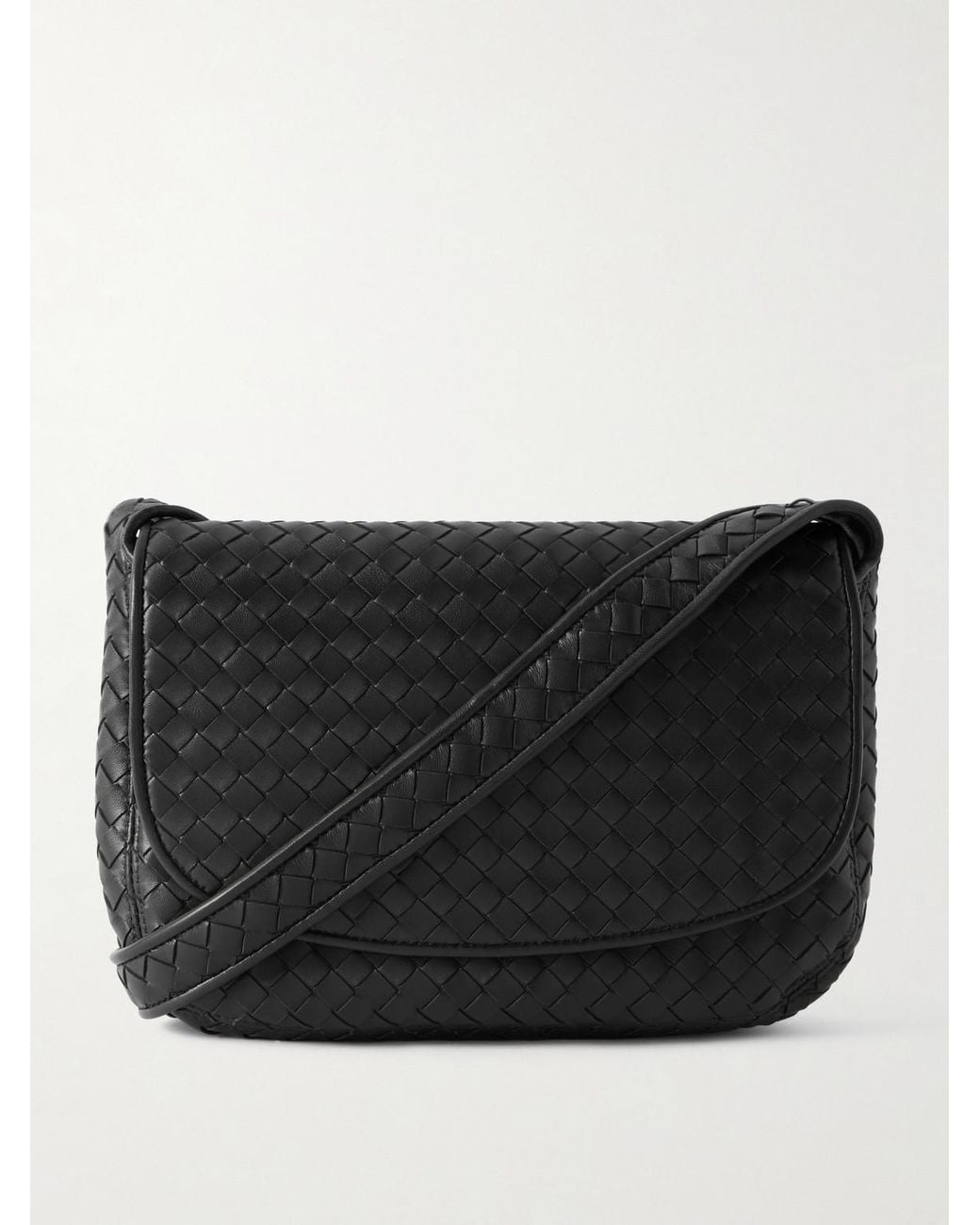 Bottega Veneta Black Intrecciato Leather Messenger Bag for men