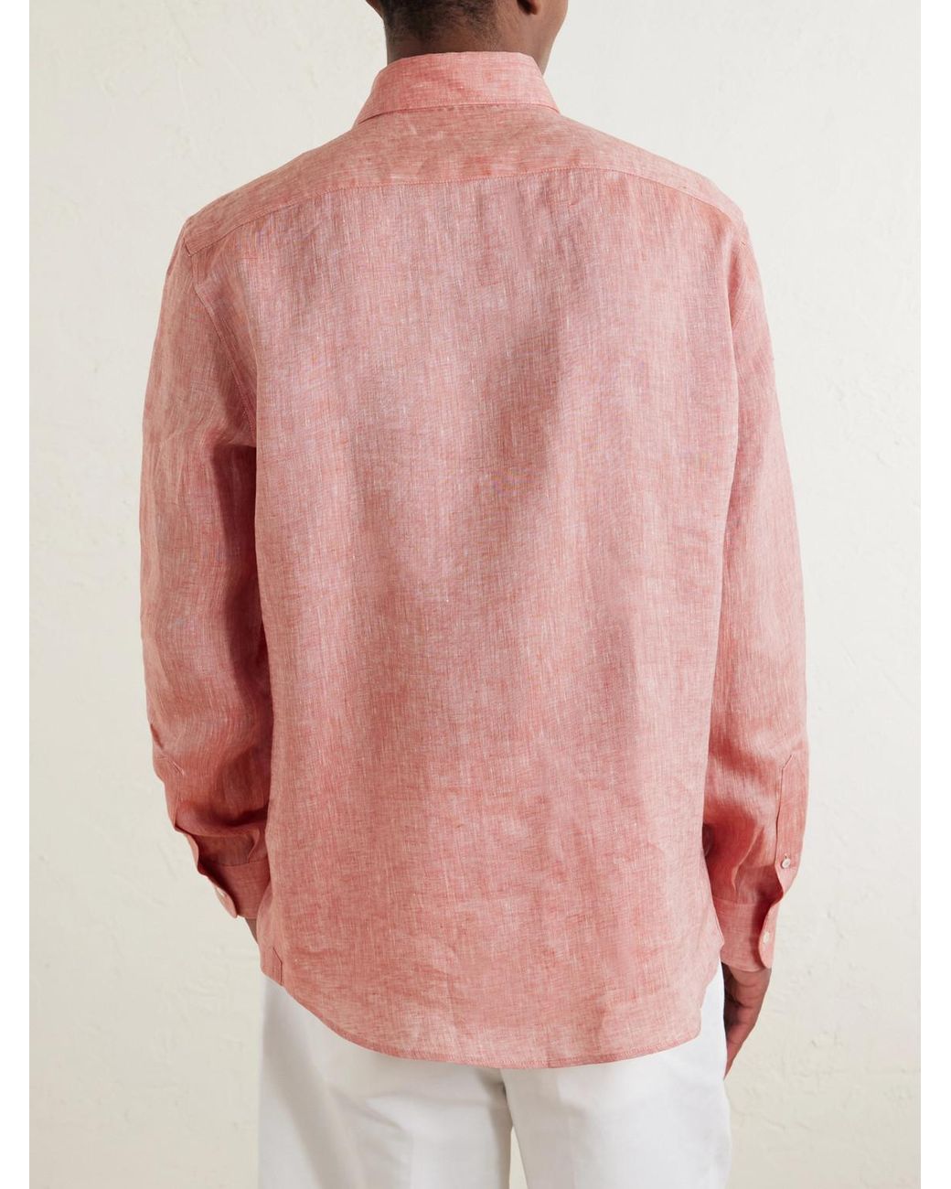 Brunello Cucinelli Pink Cutaway-collar Linen Shirt for men