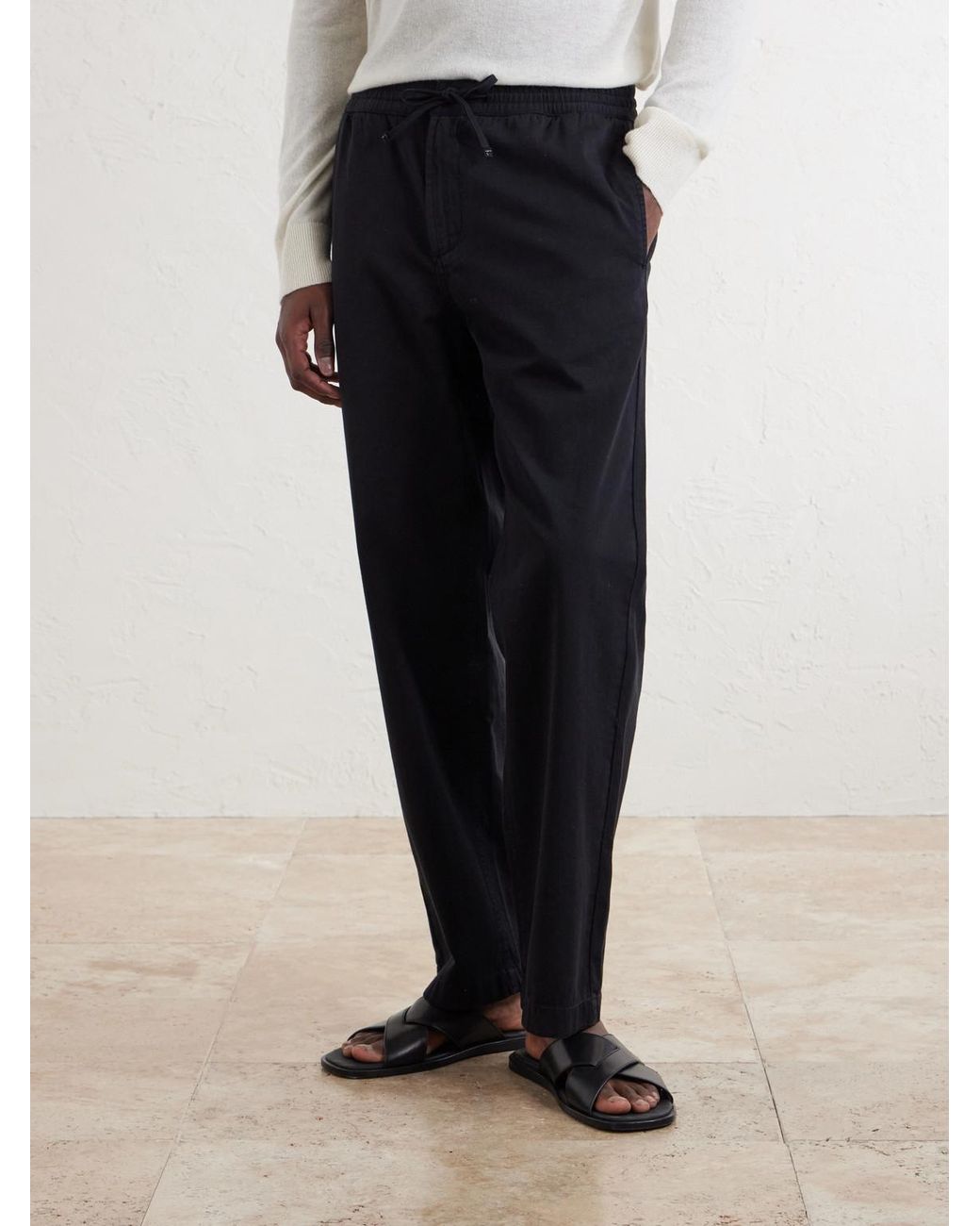 Mr P. Blue Edward Straight-Leg Organic Cotton-Twill Drawstring Trousers for men
