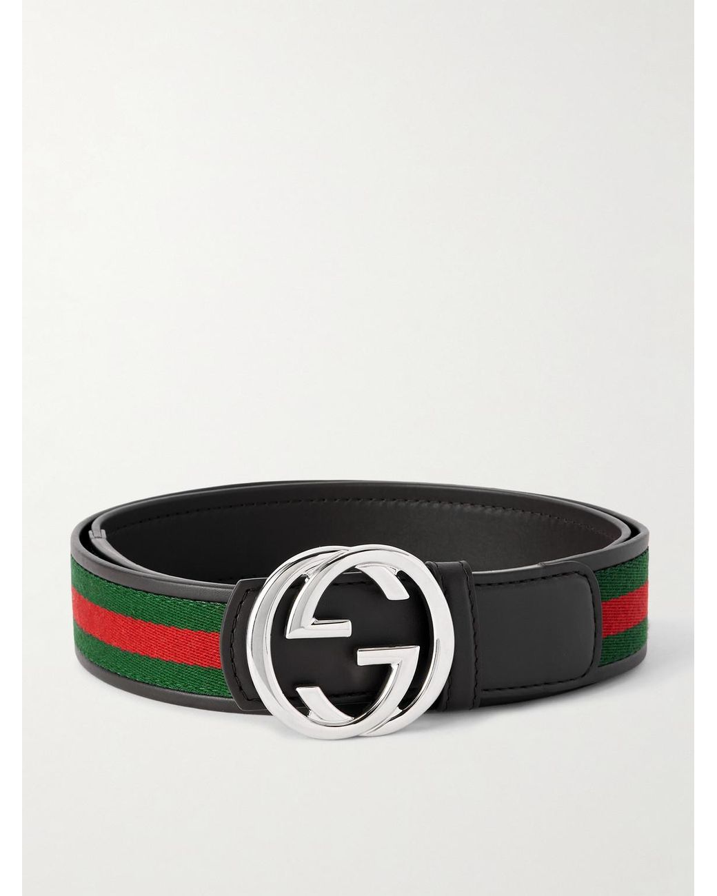 Gucci Black 4Cm Webbing-Trimmed Leather Belt for men