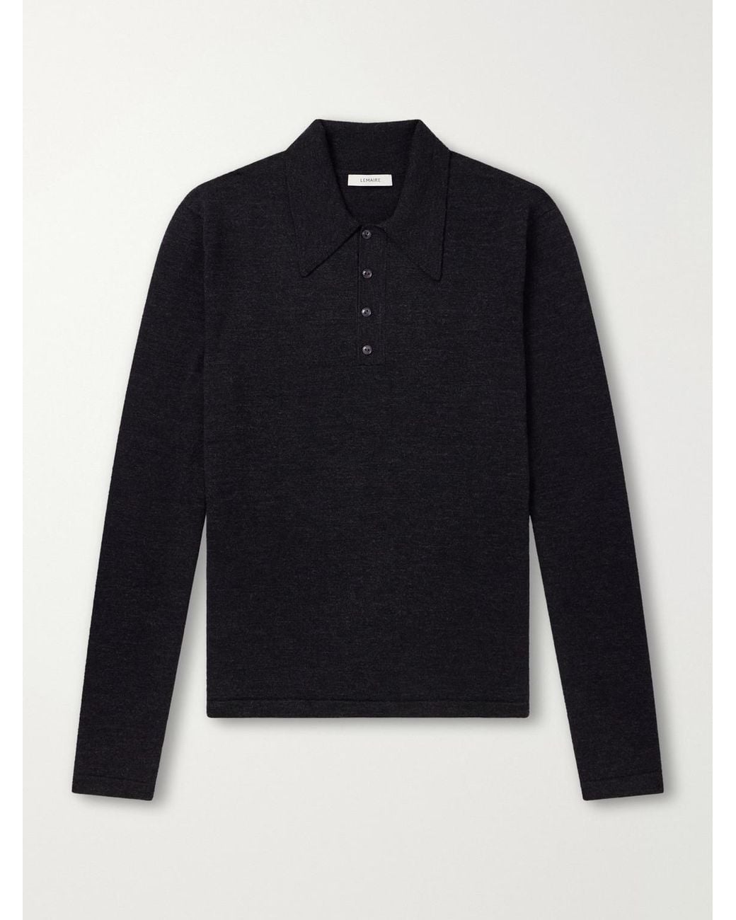 Lemaire Blue Mouliné Wool Polo Shirt for men