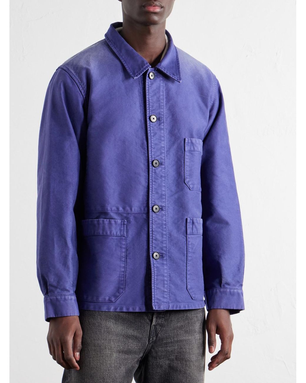 Auralee Purple Garment-Dyed Cotton-Moleskin Blouson Jacket for men