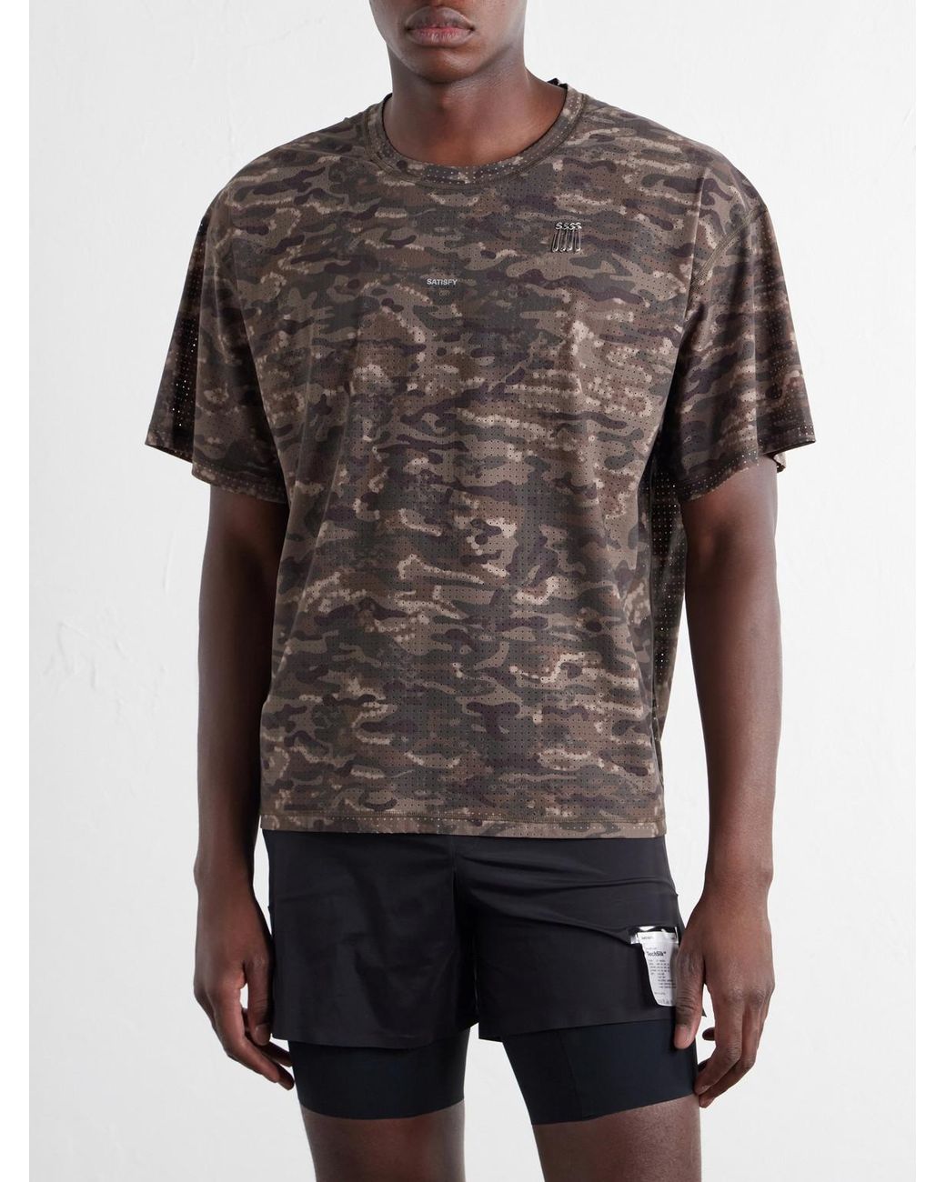 Satisfy Gray Embellished Printed Space-O Mesh T-Shirt for men