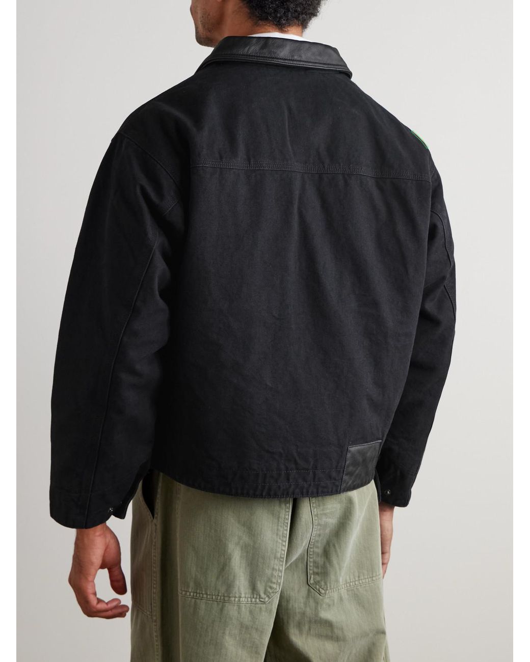 FRIZMWORKS Leather-Trimmed Distressed Padded Cotton-Canvas Jacket in Black für Herren