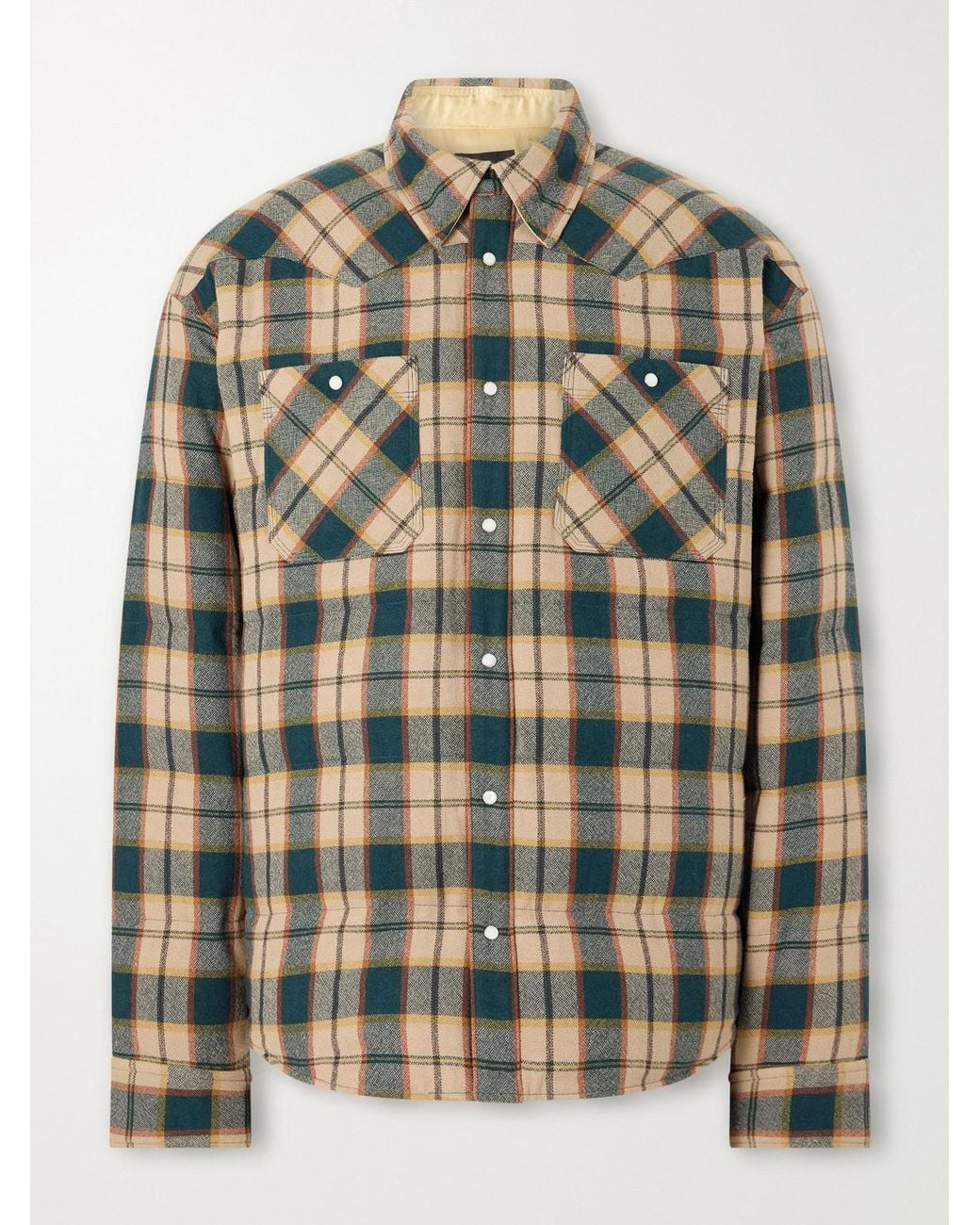Visvim Green Kerchief Checked Wool And Linen-Blend Down Jacket for men