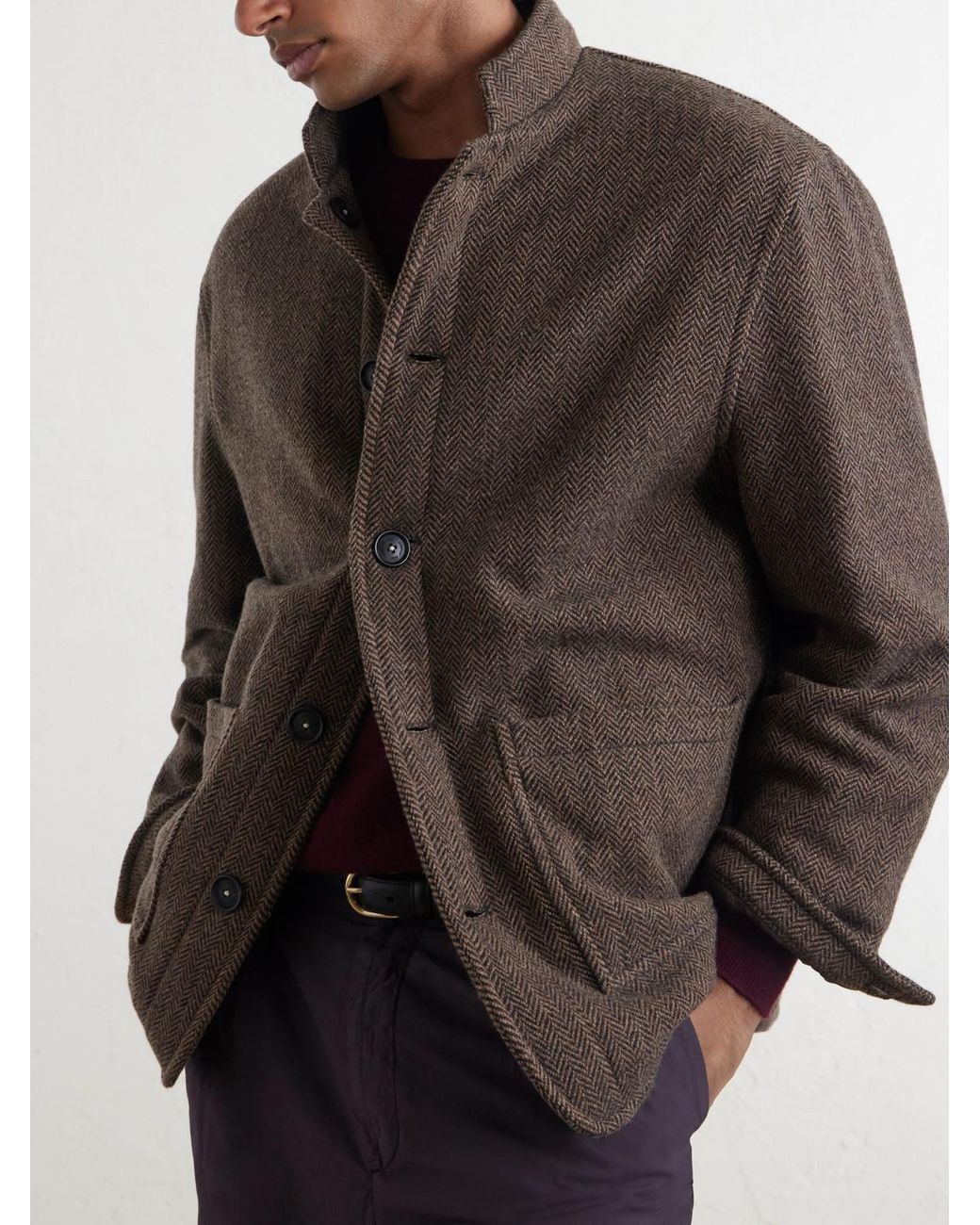 Massimo Alba Brown Chevrolet Reversible Herringbone Wool-Blend Jacket for men