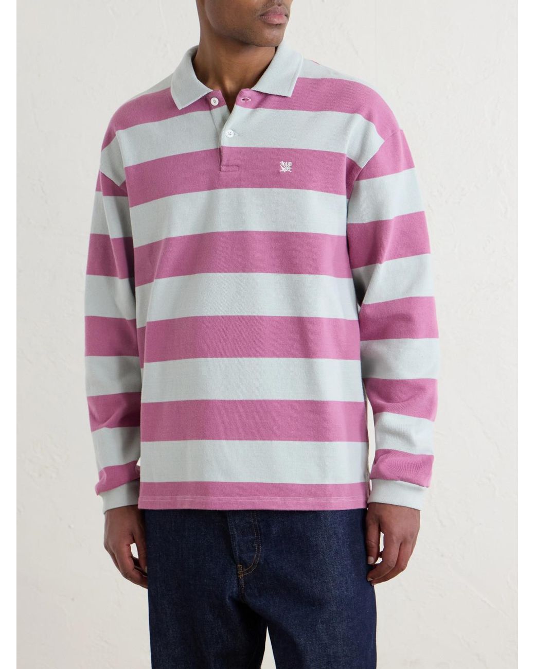 Aimé Leon Dore Pink Striped Cotton-Jersey Polo Sweater for men
