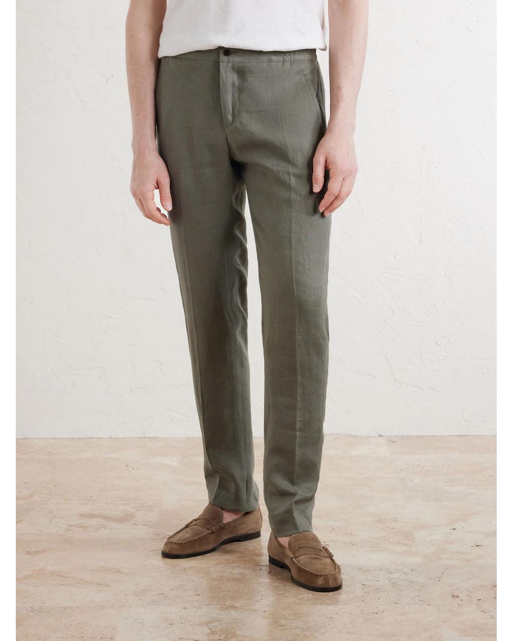 Kiton Gray Tapered Linen Trousers for men