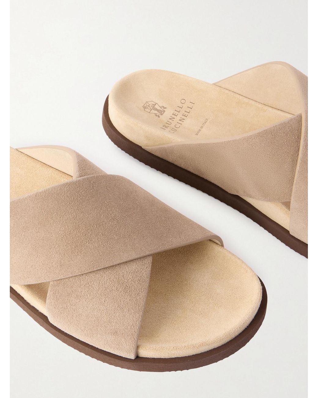 Brunello Cucinelli White Suede Slides for men
