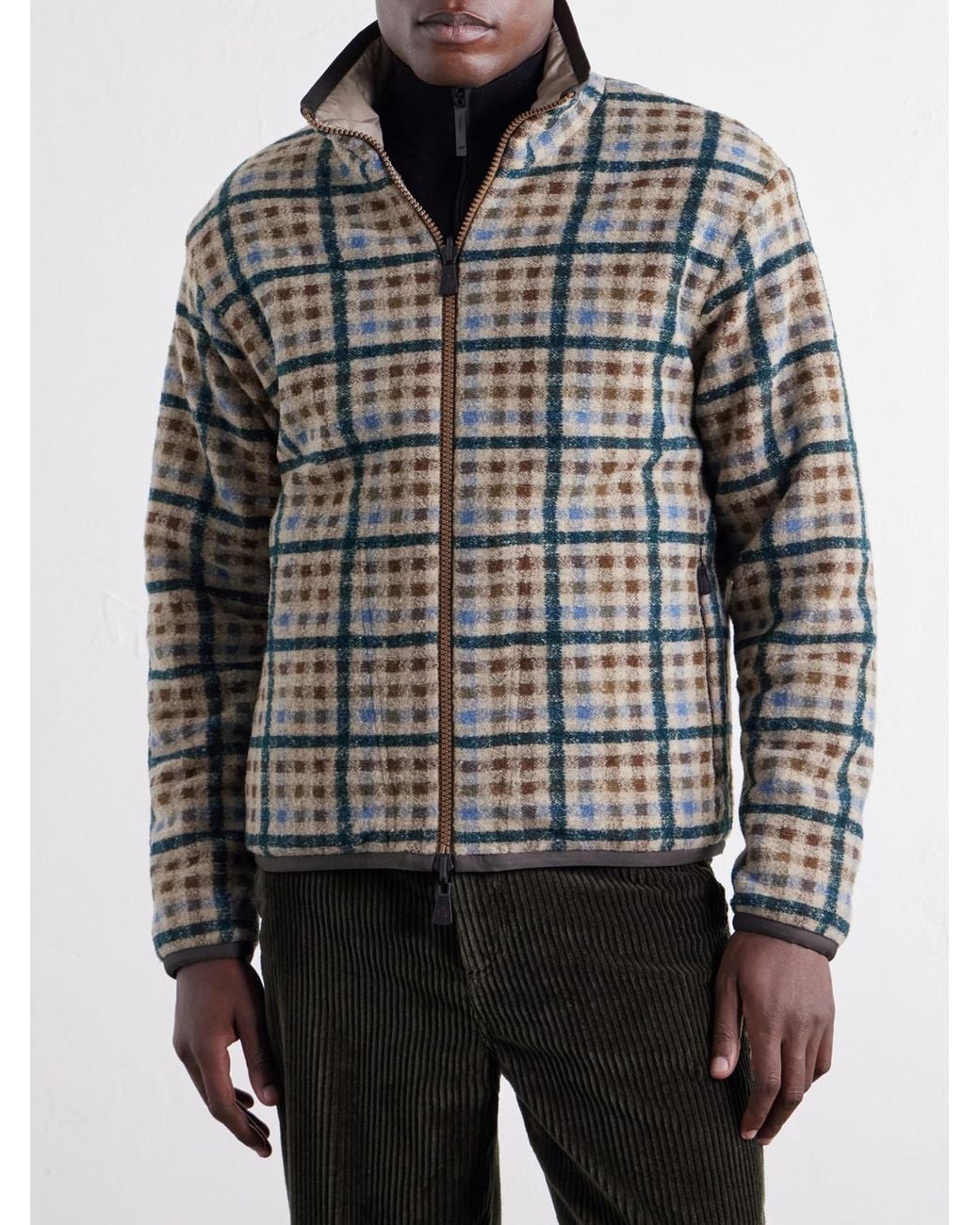 Moncler Gray Reversible Checked Shell-Trimmed Fleece Padded Jacket for men