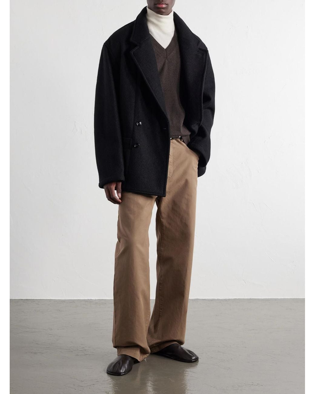 Lemaire Blue Double-Breasted Wool And Alpaca-Blend Felt Coat for men