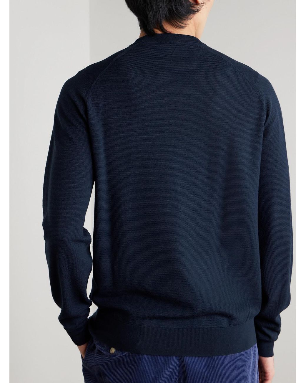 John Smedley Blue Honeycomb-Knit Merino Wool Sweater for men