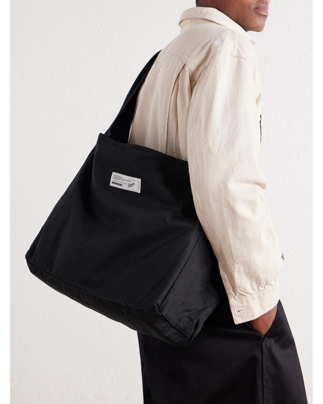 Neighborhood Black Newspaper Herringbone Cotton Messenger Bag for men