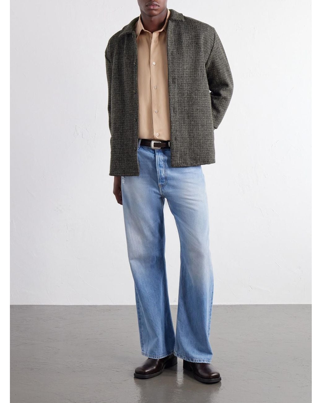 A Kind Of Guise Gray Cullu Checked Brushed Wool-Tweed Overshirt for men