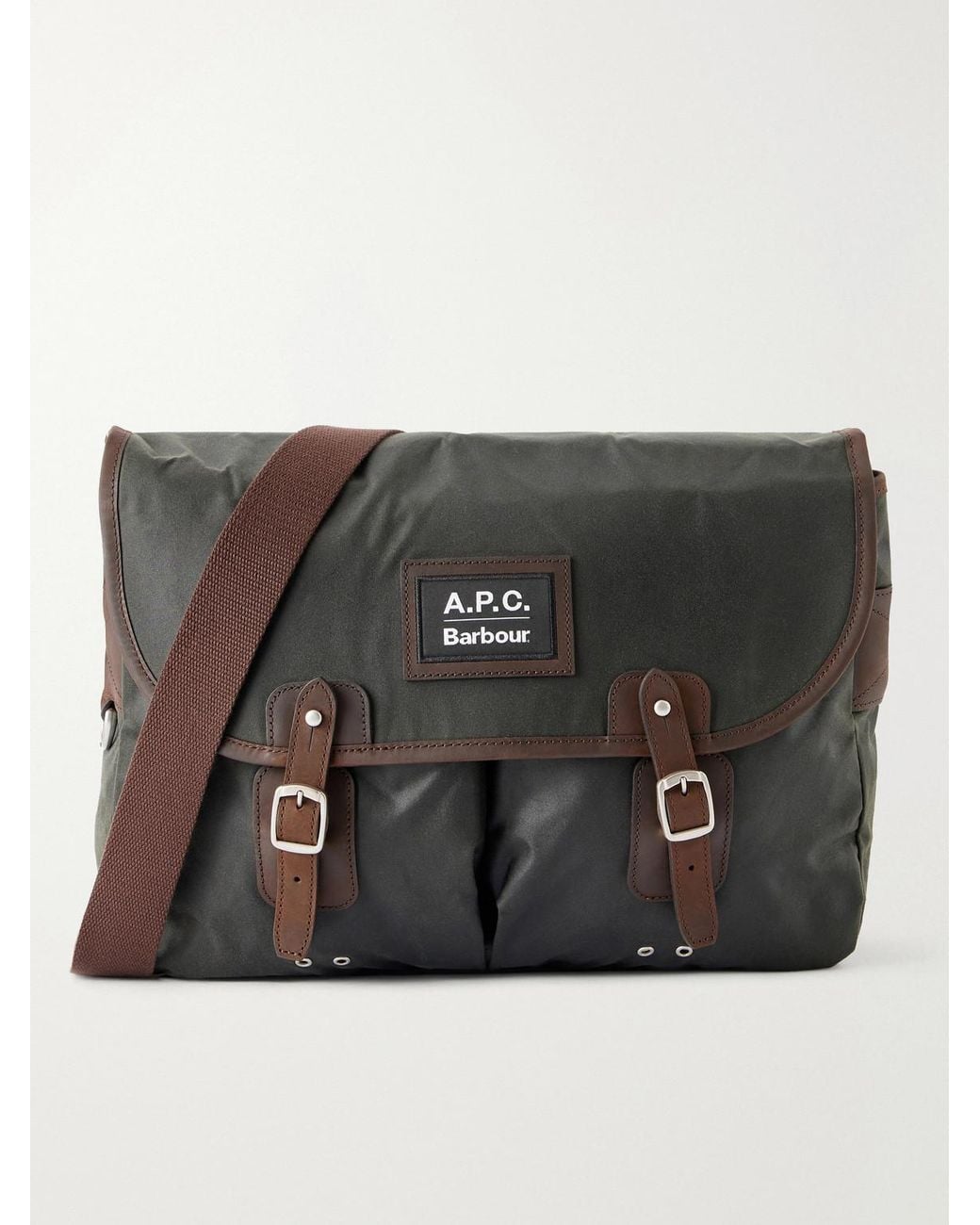 Barbour Black A.P.C. Leather-Trimmed Waxed Cotton-Canvas Messenger Bag for men