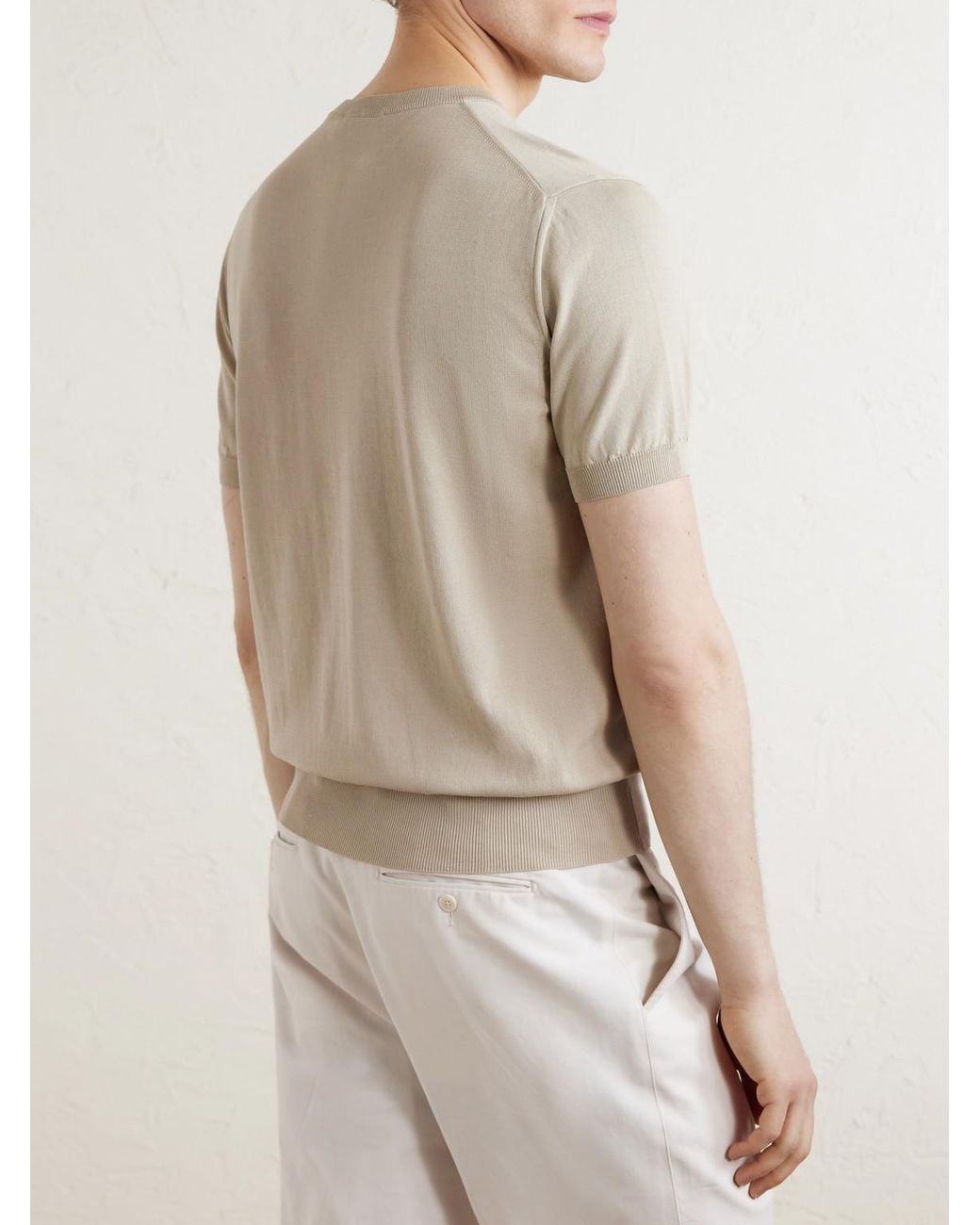 Canali White Knitted Cotton T-Shirt for men