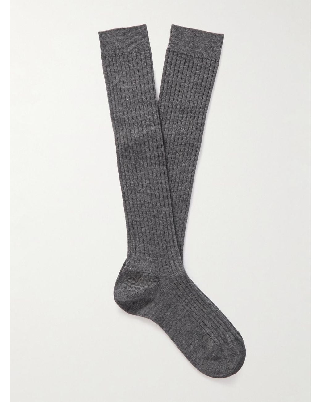 Loro Piana Gray Ribbed-Knit Socks for men