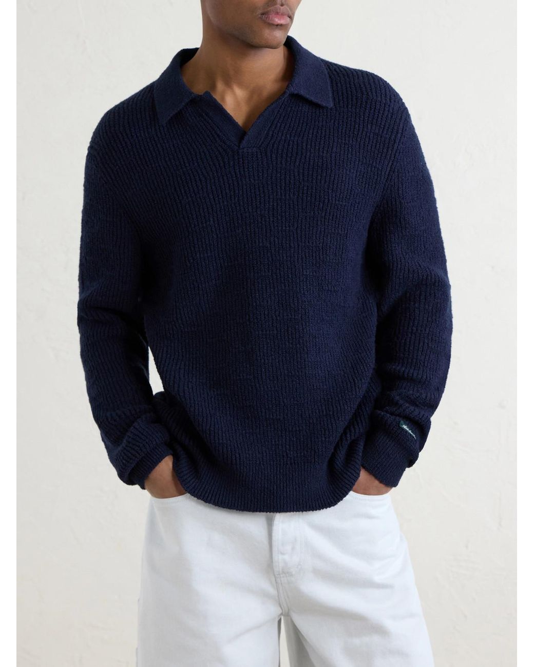 Aimé Leon Dore Blue Ribbed Cotton-Blend Bouclé Polo Shirt for men