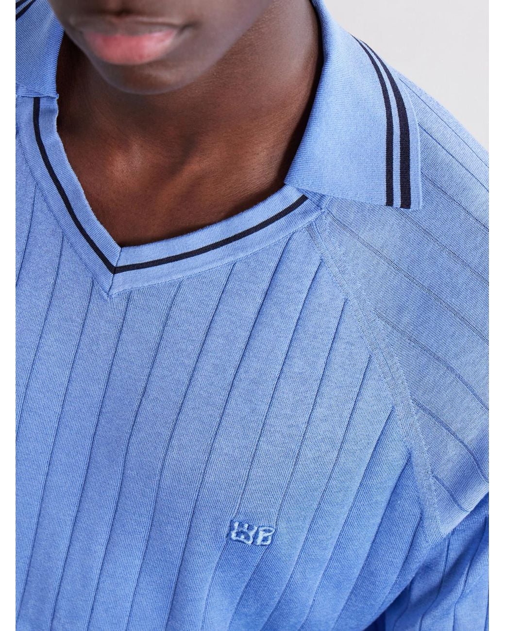 Wales Bonner Blue Roots Logo-Embroidered Knitted Polo Shirt for men