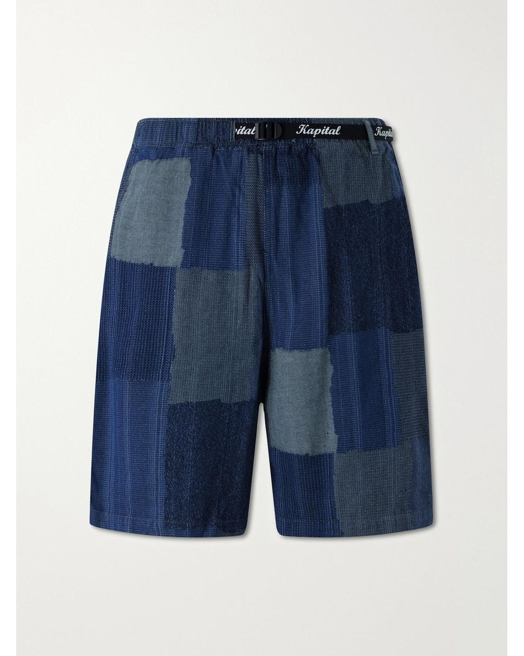 Kapital Blue Tugihagi Straight-Leg Belted Patchwork Cotton Shorts for men