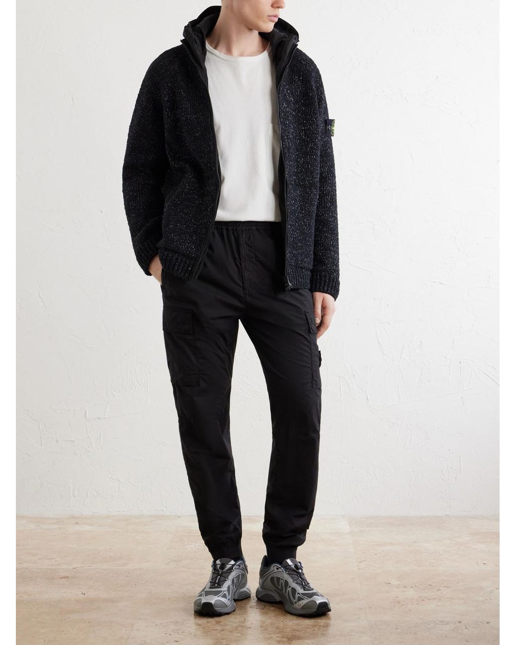 Stone Island Black Tapered Stretch Cotton-Blend Cargo Trousers for men