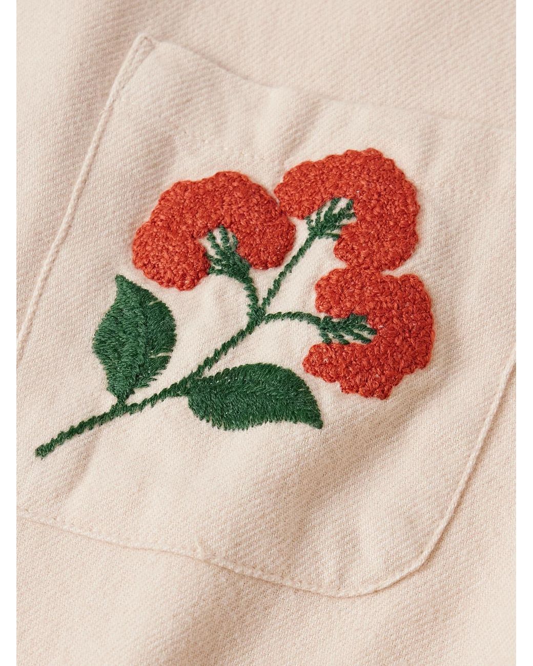 Portuguese Flannel Natural Embroidered Organic Cotton-flannel Shirt for men