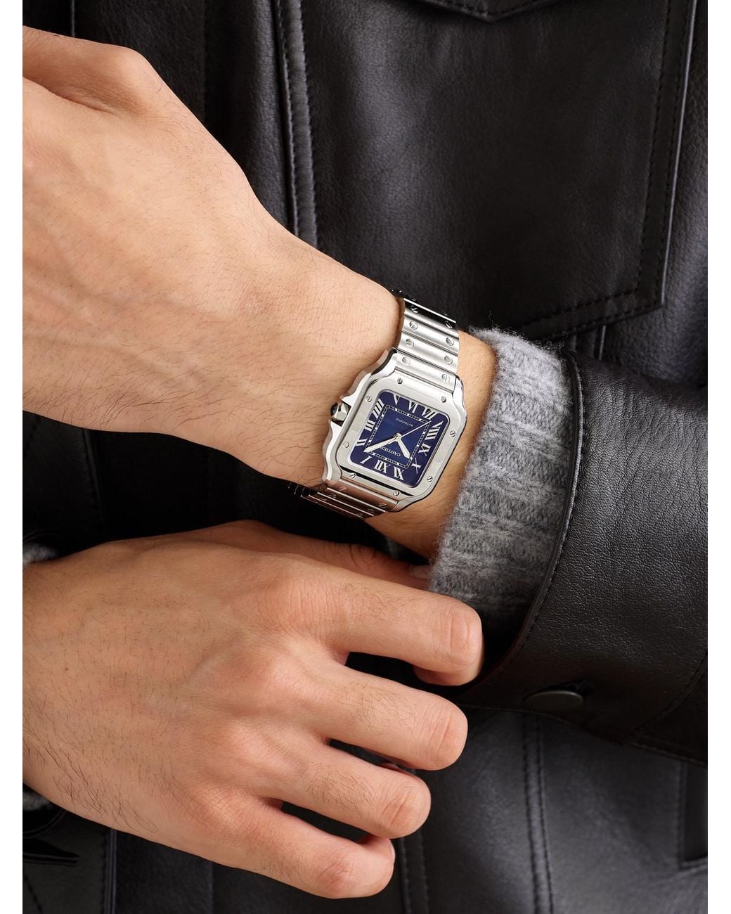 Cartier Black Santos De Automatic Interchangeable Stainless Steel Watch, Ref. Wssa0063 for men