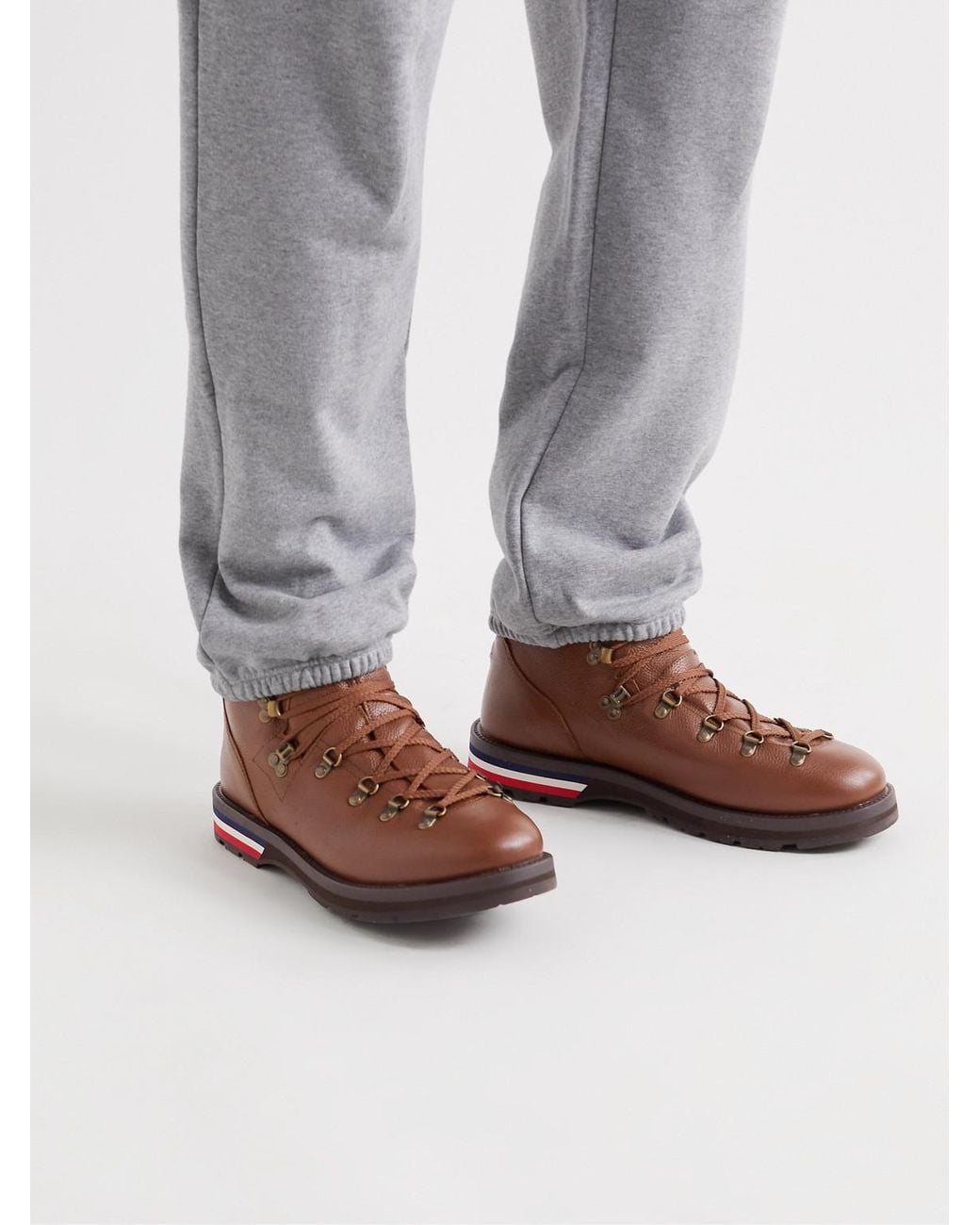 Moncler Brown Striped Full-Grain Leather Boots for men