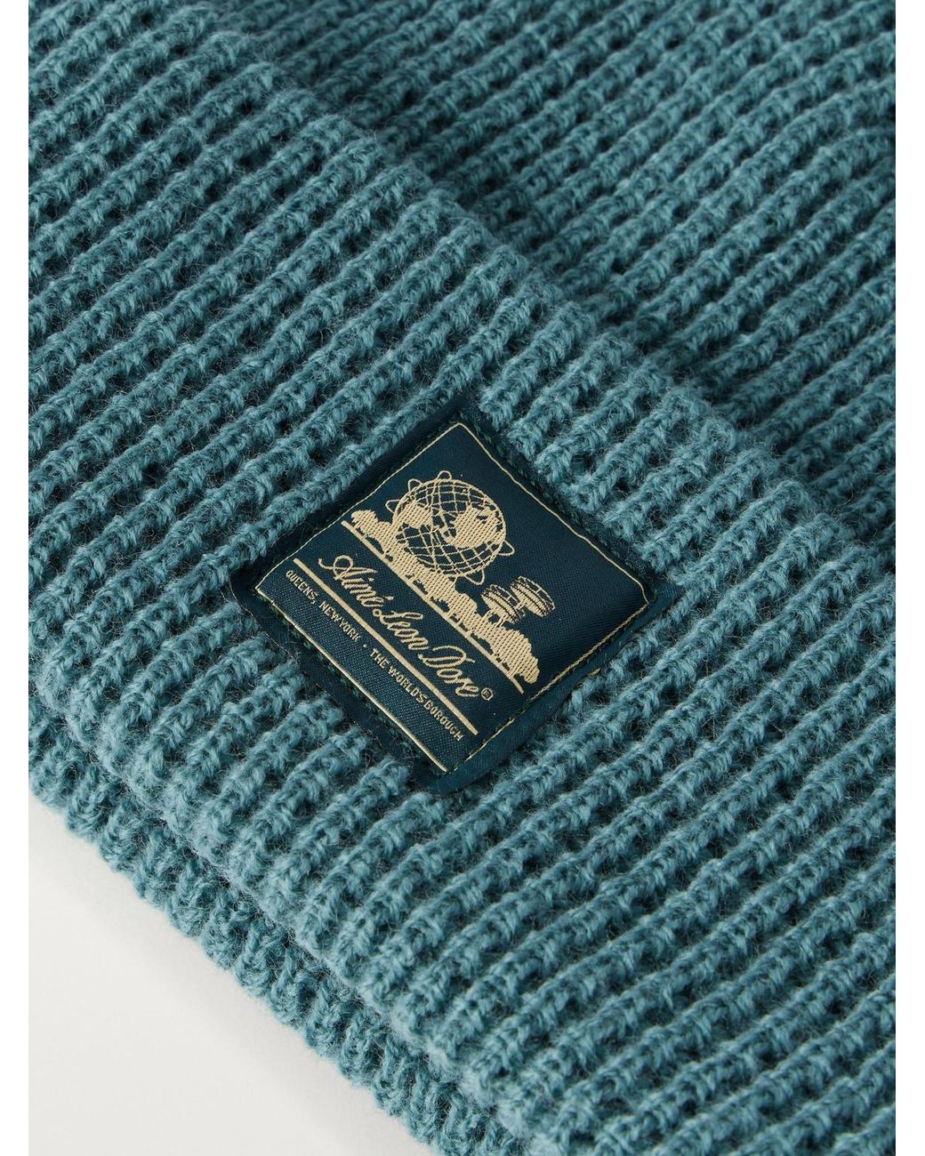 Aimé Leon Dore Blue Logo-Appliquéd Waffle-Knit Beanie for men