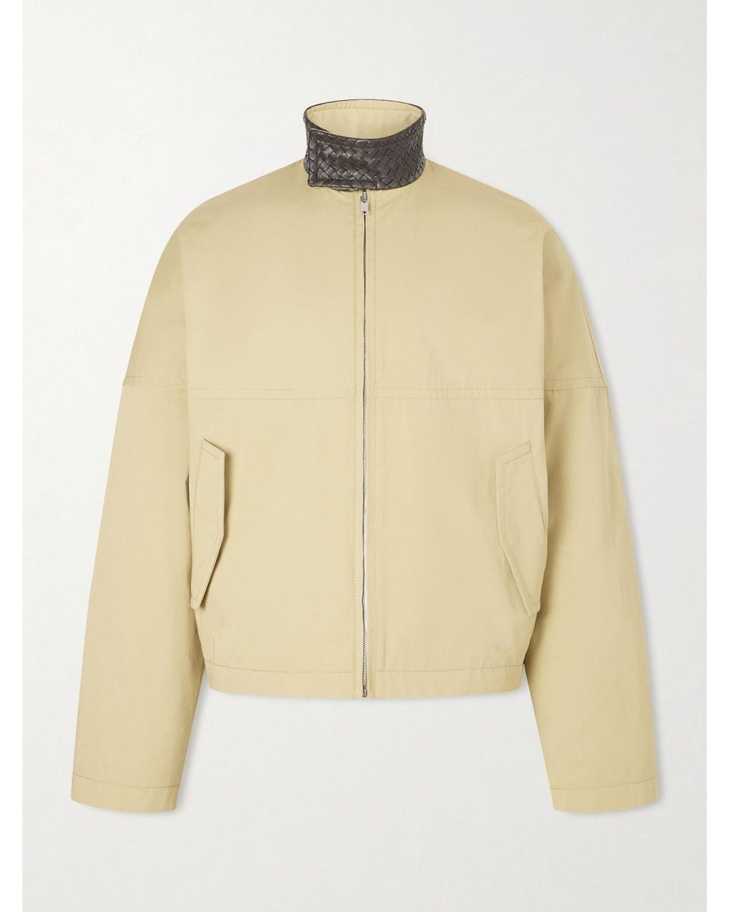 Bottega Veneta Natural Intrecciato Leather-trimmed Cotton-gabardine Jacket for men