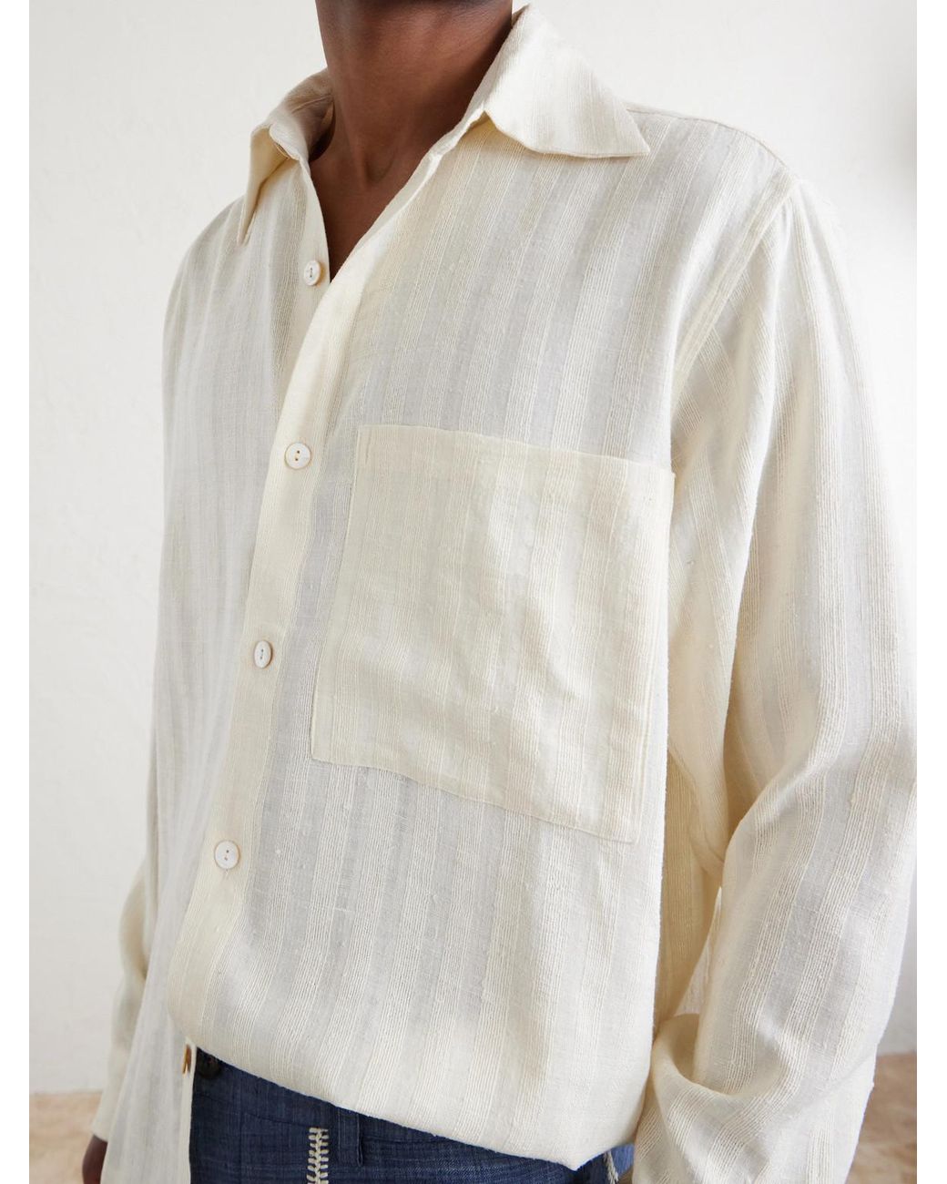 Kartik Research White Pataudi Striped Silk Shirt for men