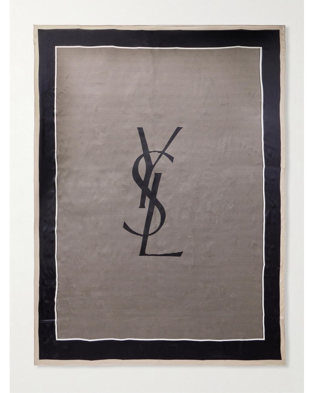 Saint Laurent Gray Logo-Print Striped Silk-Satin Scarf for men