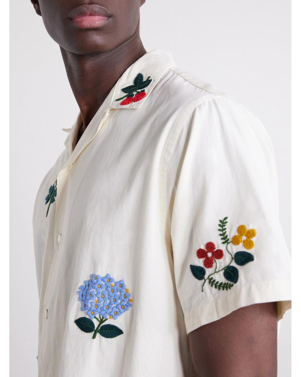 Portuguese Flannel Natural Embroidered Organic Cotton Shirt for men