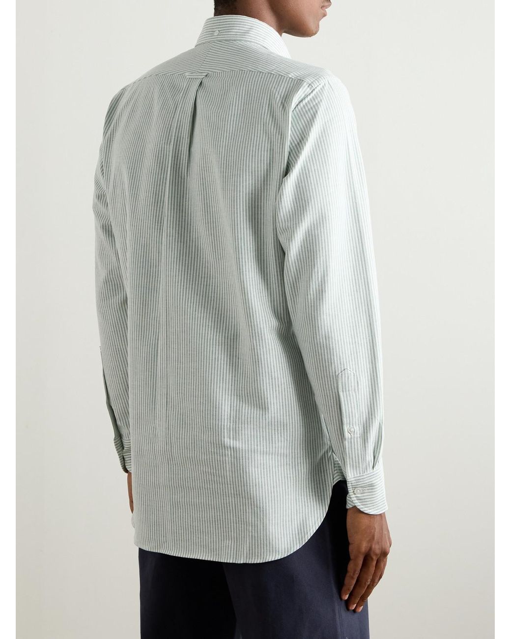 Button-Down Collar Striped Cotton Oxford Shirt di Drake's in White da Uomo
