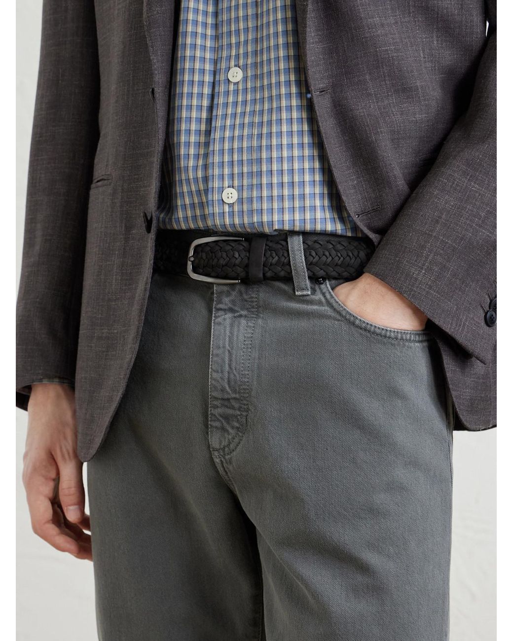 Zegna Black 3.2Cm Woven Nubuck Belt for men