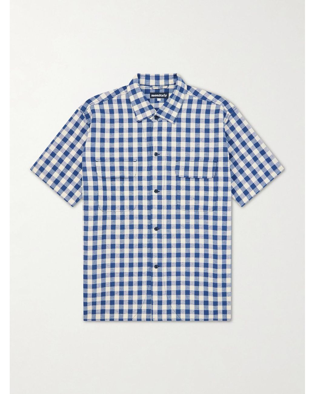 Monitaly Blue Milano Gingham Cotton And Linen-Blend Shirt for men